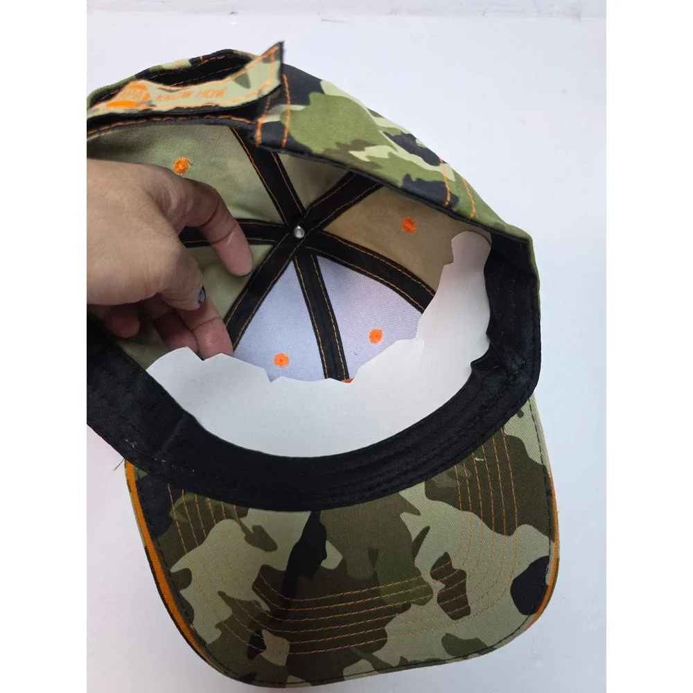 NAPA NEW! Camo Baseball Cap Orange Embroidery Adjustable Hat One Size Hiking Fun